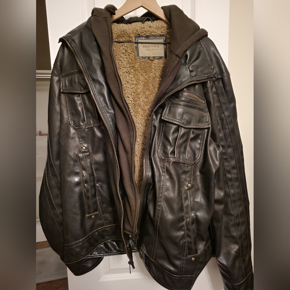 Sonoma Feux Leather Jackey with Removable Hoodie Insert 2xl